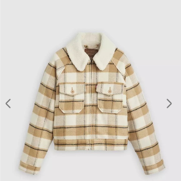 NWT Levi's Shrunken '90s Flannel Jacket in Tan and Cream Plaid - Picture 5 of 10